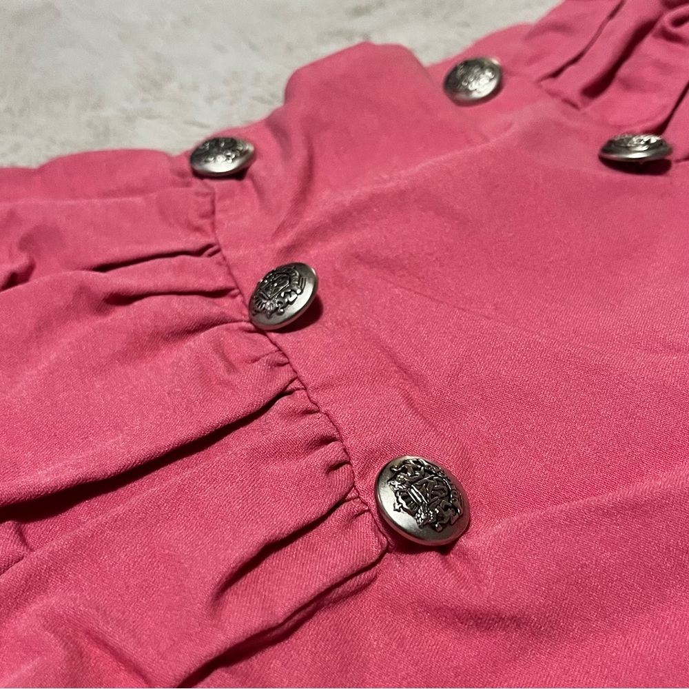 Pink Double-Button Ruched Mini Skirt - Picture 2 of 5
